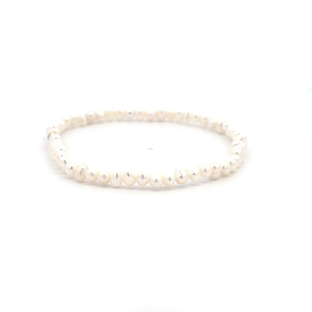 Stretch Freshwater Pearl Gemstone Beaded Stretch Bracelet 14K Gold Accent Bead - Picture 3 of 5